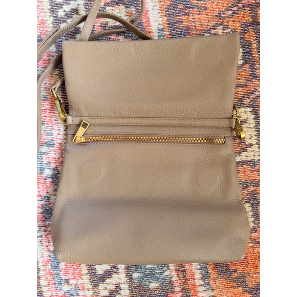 Quince Crossbody Purse Bag Women's Tan Brown Leather Fold-over Convertible - Picture 7 of 9